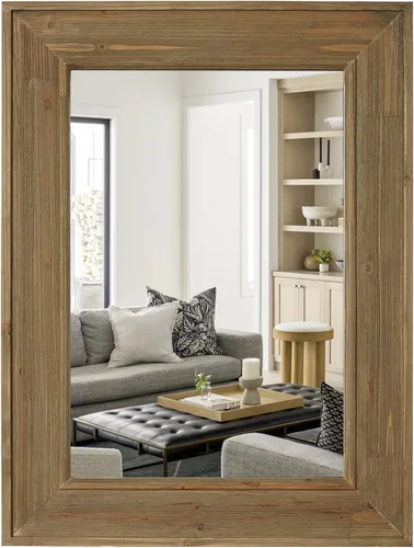 Vista 10 de WallBeyond Espejo de Pared de Ratán Rectangular, Espejo de Ratán de 32 X 44 Pulgadas con Marco de Madera para Decoración de Pared, Baño, Sala