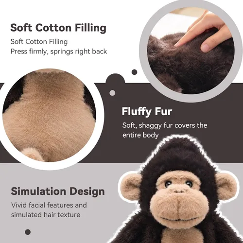 Vista 4 de Peluche de chimpancé de 14 pulgadas, peluche suave de animales de la selva Chimpancé - Marrón