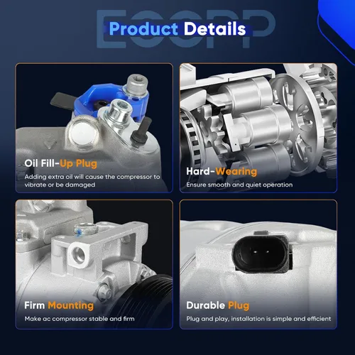 Vista 4 de ECCPP Compresor de CA apto para Audi A4 A5 A5 Quattro Q3 Quattro 1.8L 2.0L 3.2L 2007-2016 Ajuste para Porsche Macan 2.9L 3.0L 2019-2022 Compresor