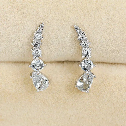 Vista 7 de Pendientes de plata de ley trepadores para mujeres, pendientes de tuerca con circonita cúbica
