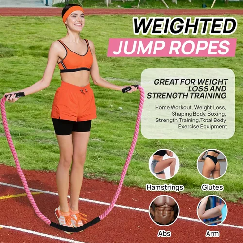 Vista 2 de Cuerda de saltar con peso para fitness – Cuerda de saltar pesada para mujeres y adultos, ideal para entrenamientos de gimnasio en casa