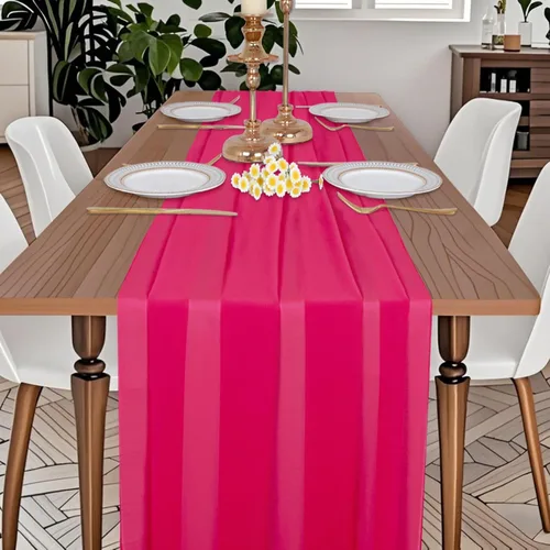 Vista 4 de DUOBAO Hot Pink Table Runner 10ft Chiffon Table Runner 29''x120'' Sheer Fabric for Wedding, Party, and Bridal Shower Decor