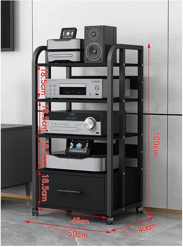 Vista 7 de Organizador de medios con cajones, estante de CD estéreo torre de sonido, impresora organizador de oficina en casa con estantes ajustables