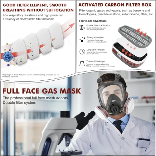 Vista 7 de Máscaras de gas de supervivencia nuclear y química, respirador de cara completa para pintura en aerosol, productos químicos, resina epoxi, trabajo