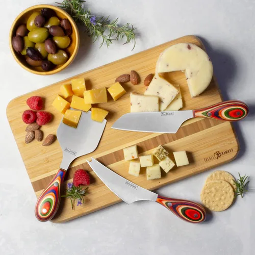 Vista 2 de Totally Bamboo Baltique Marrakesh Collection - Juego de cuchillos de queso de 3 piezas, cuchillos de queso de acero inoxidable con asas de madera