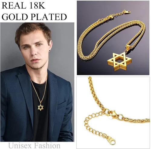 Vista 3 de U7 Star of David Necklace for Men Women GoldStainless Steel Hexagon Pendant with CrossRuby StoneClassic Jewish Isael Necklaces, Length 22" 24" 26
