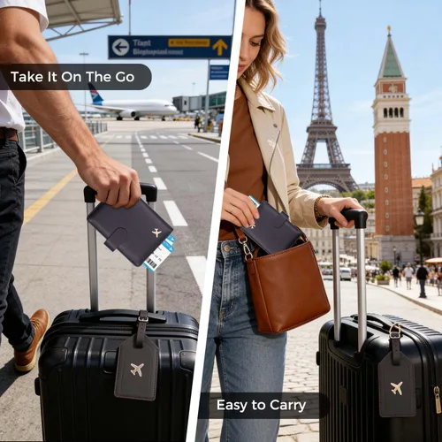 Vista 5 de Melsbrinna Rfid - Soporte para pasaporte para mujeres y hombres, juego de etiqueta de maleta de viaje, bonita cartera de pasaporte con ranuras