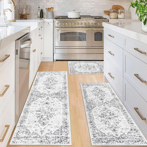 Vista 19 de Ileading Juego de 3 alfombras de cocina bohemias con corredor, alfombra de cocina, alfombras y tapetes antideslizantes lavables para cocina, suelo