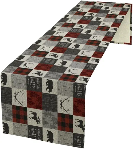 Vista 8 de Camino de mesa de estilo rústico retro, decoración de mesa de cocina, sala de estar, comedor, para el hogar, con diseño de osos, alces, ciervos
