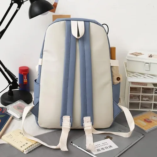 Vista 7 de Mochila de viaje para mujer, 5 unidades, diseño de oso con diseño de dibujos animados, alfileres de alta capacidad, ligero, kawaii, preppy, mochila