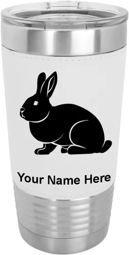 Vista 15 de LaserGram Personalized 20oz Tumbler, Rabbit (Baseball Style) Engraved Gift, Faux Leather Wrap, Vacuum Insulated Stainless Steel, Laser Engraved