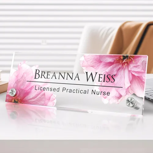 Vista 63 de Placa de identificación personalizada para escritorio, decoración de oficina de acrílico transparente con diseño de flores, decoraciones