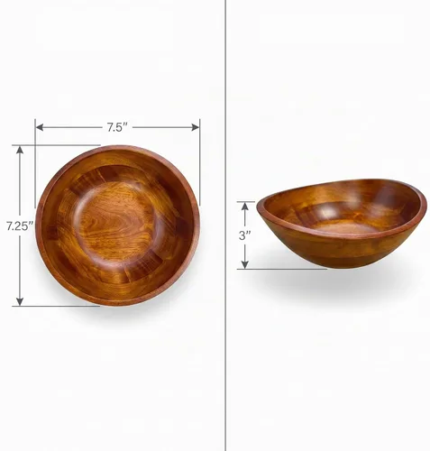 Vista 4 de Lipper International - Cuenco con borde ondulado de madera de caucho con acabado de cereza para frutas, ensaladas o palomitas de maíz, pequeño, 7.5