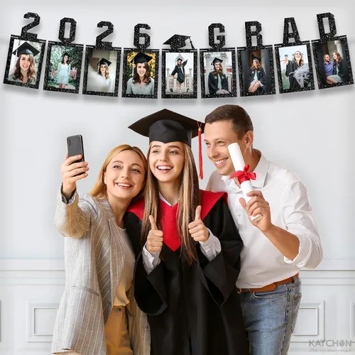 Vista 6 de KatchOn, Cartel de fotos de graduación negro 2026 – Grande, 10 pies Banner de graduación Clase de 2026 personalizado Decoraciones de graduación