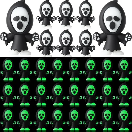 Vista 8 de VioraWhite 25 mini figuras de fantasmas que brillan en la oscuridad, pequeñas figuras de diablo para esconderse y buscar, pequeña estatua luminosa