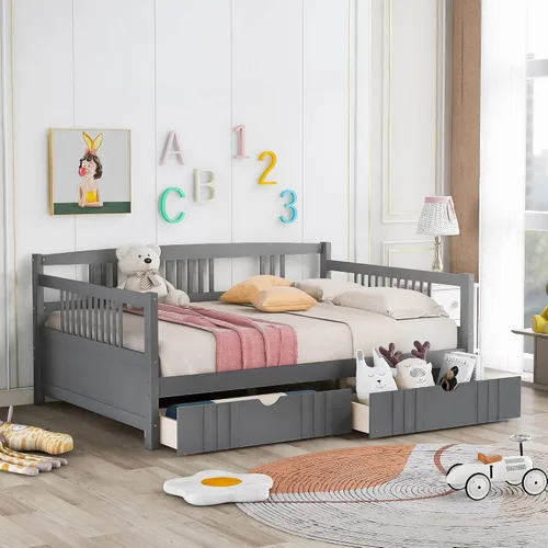 Vista 11 de Merax Sofá cama de tamaño individual, sofá cama individual con cajones, marco moderno de madera maciza, no requiere somier, color espresso