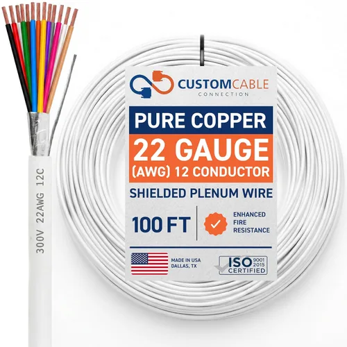 Vista 42 de Cable CMP Plenum blindado trenzado de conexión de cable, cable de bajo voltaje CL3P listado por UL, 22 AWG 2 conductores, carrete de 500 pies, blanco