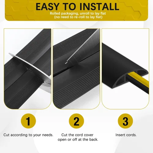 Vista 4 de JAHOMFAI Cubierta para cables de piso 1m de largo, cubiertas para cables en el suelo para proteger los cables y prevenir riesgos de caídas, fácil