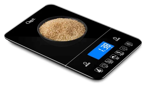 Vista 3 de Ozeri Touch III - Báscula de cocina con contador de calorías, 22 libras (22.0 lbs) en vidrio templado, Negro Touch III Series Kitchen Scale