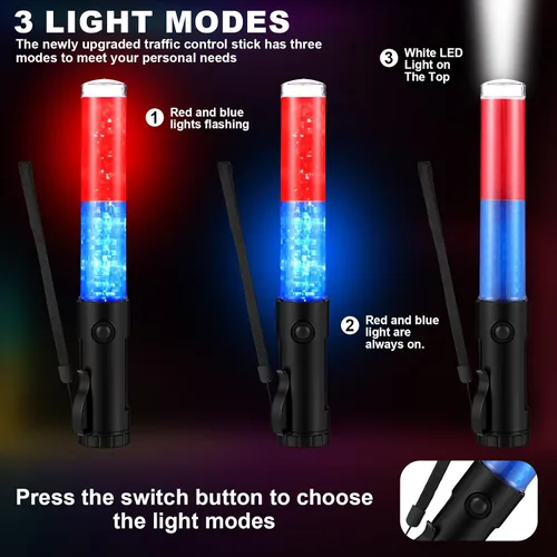 Vista 3 de Weewooday Paquete de 2 varitas de control de tráfico aéreo de seguridad de 11 pulgadas, varita LED de señal de tráfico linterna control de seguridad