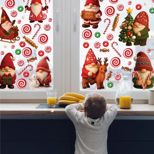 Vista 4 de WALPLUS Calcomanías Navideñas para Ventanas Decoraciones de Doble Cara Reutilizables Despegar y Pegar Removibles para Vidrio Sala de Estar Cuarto