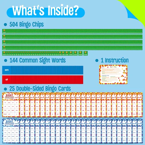 Vista 2 de Juego de Bingo de Palabras de Reconocimiento Visual, 144 Palabras de Reconocimiento Visual Aprende a Leer Nivel 1 y Nivel 2 Juego de Mesa de Bingo