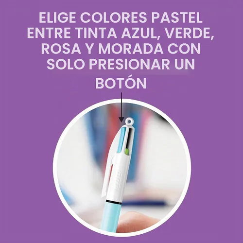 Vista 5 de BIC Bolígrafo retráctil de 4 colores de moda con punta media de 1.0 mm y tinta surtida, paquete de 2 unidades en multicolor