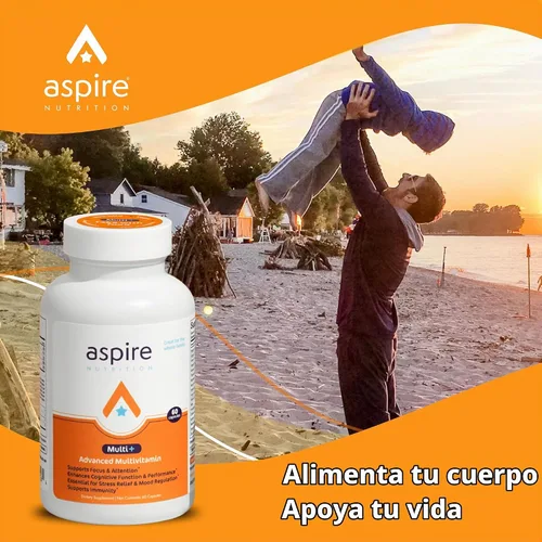 Vista 8 de Multivitamínico avanzado Aspire Multi+ para hombres, mujeres y niños - El mejor suplemento para concentración, atención, memoria, estado de ánimo.
