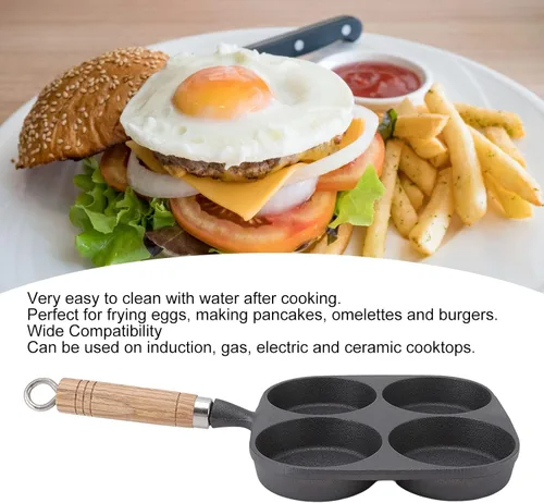 Vista 3 de CHICIRIS Sartén, olla, sartén para huevos de 4 tazas con mango de madera para desayuno, panqueques, tortillas