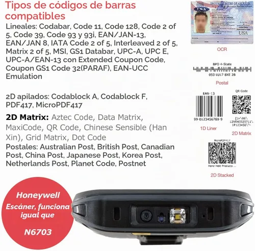 Vista 2 de Android 11 escáner de código de barras portátil portátil, escáner PDA de 5.5 pulgadas, con captura de datos de código de barras 1D 2D Honeywell