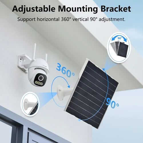 Vista 3 de Panel solar de 9 W para cámaras de seguridad, impermeable IP65 con soporte de 360° y cable de 9.8 pies, alimentación solar de 5 V para cámaras
