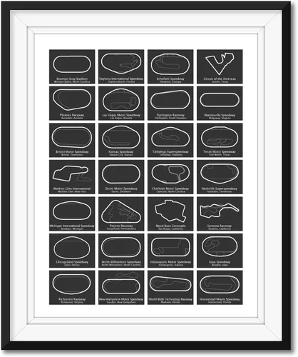 Vista 22 de Póster de pista de carreras de autos stock diseñado para fanáticos de las carreras de NASCAR para circuitos de la Serie de la Copa 2025, arte