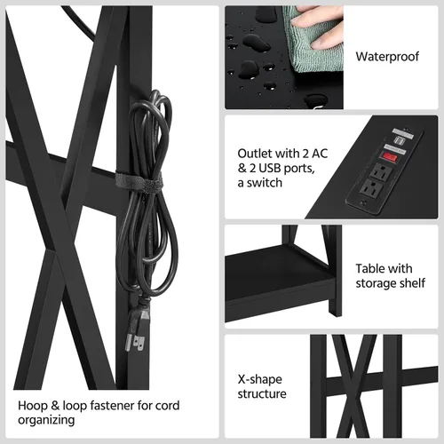 Vista 6 de Yaheetech Mesa consola de 40 pulgadas con tomas de corriente y puertos USB, mesa de entrada de madera con estación de carga y estante