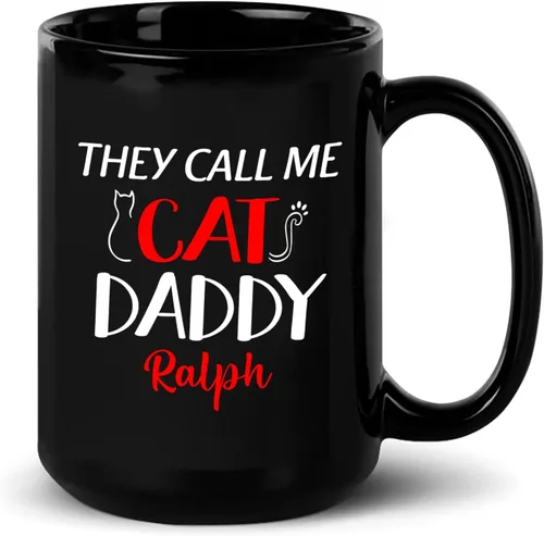 Vista 12 de Taza de café personalizada con nombre y foto de gato, marco de fotos personalizado para gato, taza de café negra de 11 onzas y 15 onzas, taza de té