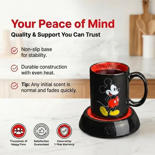 Vista 6 de Calentador de Tazas Mickey Mouse de Disney con Taza de 12 oz por Select Brands - Calentador de Tazas de Café con Taza de Cerámica Incluida - Plato