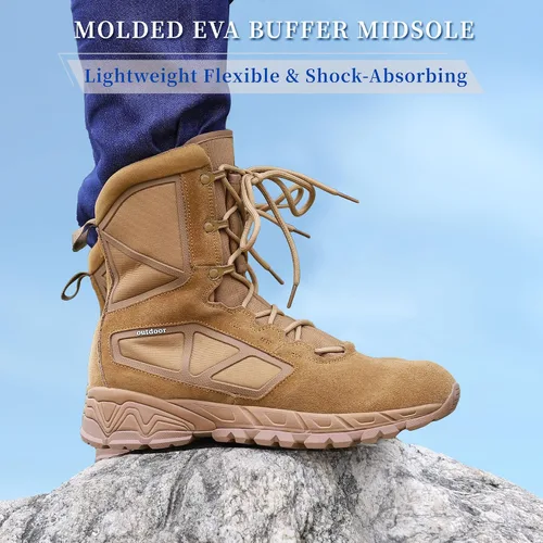 Vista 5 de Botas de trabajo tácticas militares para hombre, ligeras, con cremallera lateral, botas de combate del ejército, para senderismo