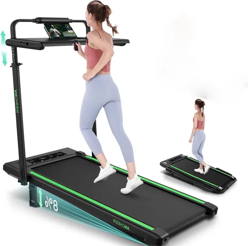 Vista 17 de ANCHEER Cinta de correr con inclinación del 12%/15%, almohadilla plegable con barra de asa, capacidad de 320-450 libras debajo del escritorio
