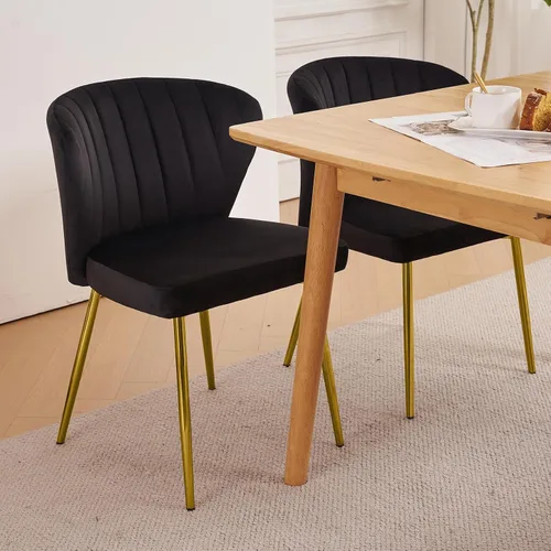 Vista 4 de ANOUR Juego de 2 sillas de comedor, modernas sillas de cocina de terciopelo, sillas laterales tapizadas con patas de metal dorado para comedor, sala
