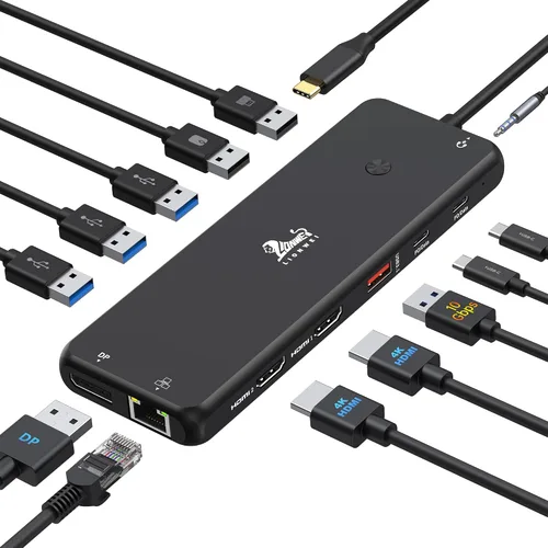 Vista 12 de LIONWEI Estación de acoplamiento para laptop 9 en 1, HDMI dual, 100 W PD, USB C 3.0, Ethernet, audio/micrófono, concentrador USB C para portátiles