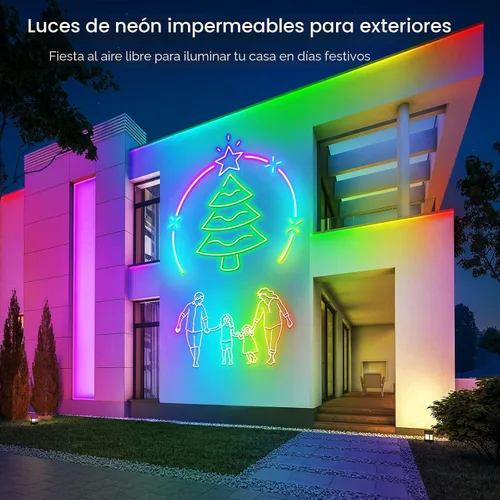 Vista 6 de Tira de luces de neón de 20 pies, cuerda de luces LED flexible con aplicación/control remoto, múltiples modos de luces, luces de neón LED RGB IP65