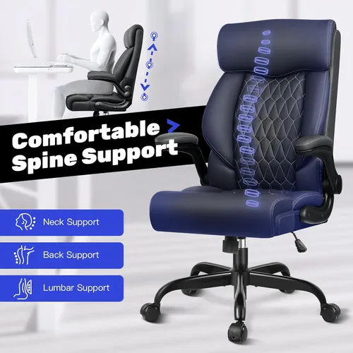 Vista 8 de Silla ejecutiva de oficina de respaldo alto - Escritorio ergonómico para computadora con función de balanceo, de cuero para gerencia