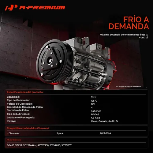 Vista 2 de A-Premium Compresor A/C con embrague compatible con Chevrolet Spark 1.2L 2013-2014