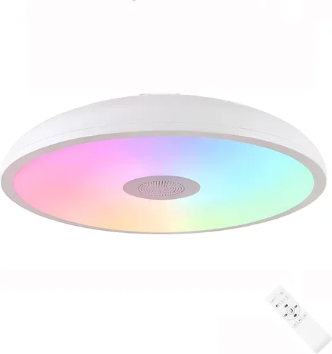 Vista 10 de Lámpara de techo impermeable mejorada con música LED con altavoz Bluetooth, certificado FCC UL1598, luz cambiante de color de 18 W con control