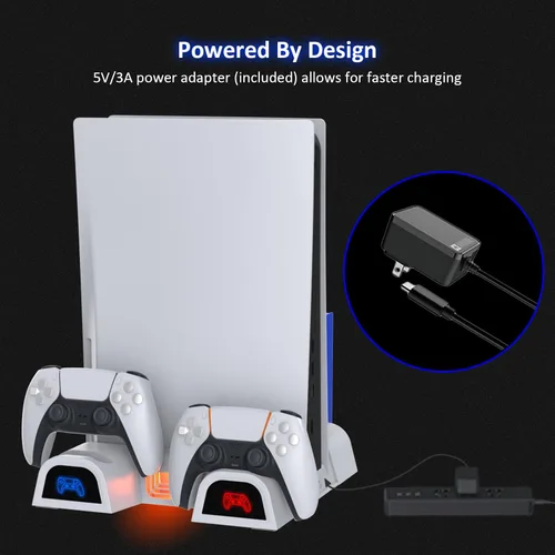 Vista 3 de NexiGo PS5 Accessories Silent Cooling Stand with Headset Holder and AC Adapter for PS5 Disc Digital Editions Dual Controllers Charger 3 Levels