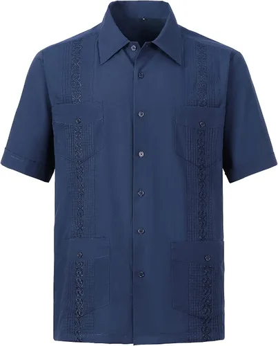 Vista 2 de MAXJON Camisas de guayabera para hombre, camisas cubanas de manga corta