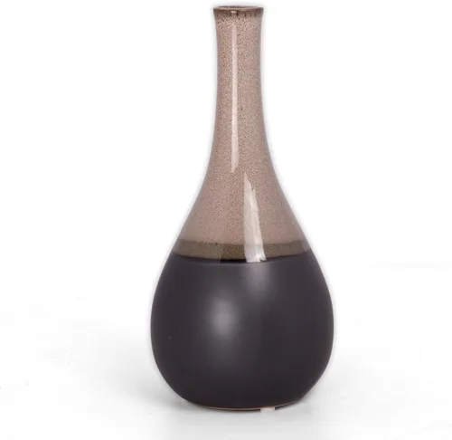 Vista 5 de Urban Trends Florero de gres redondo de boca pequeña, cuello largo y borde con bandas negras LG Gloss Finish Blue Jarrón