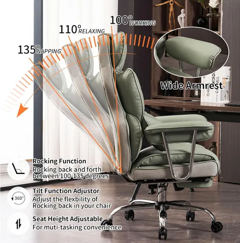 Vista 4 de Efomao Silla de Oficina Grande y Alta 400lbs - Sillas de Oficina Ejecutivas con Reposapiés, Silla de Computadora de Cuero PU Resistente