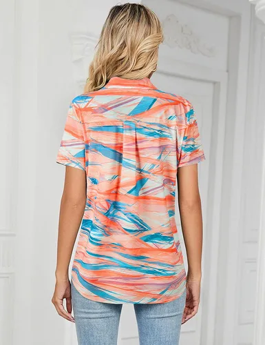 Vista 3 de Camiseta polo de golf con cuello en V UPF 50+ con estampado de protección solar de manga corta y ajuste seco para mujer
