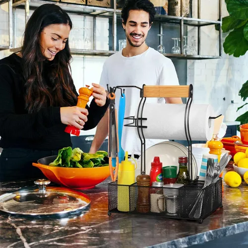 Vista 6 de FANGSUN Organizador para parrilla, organizador de barbacoa con soporte para toallas de papel, organizador de utensilios de condimentos de picnic