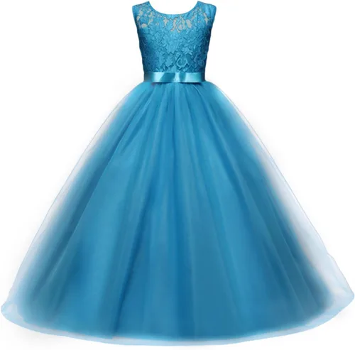 Vista 23 de Vestido Yaphyee largo, de princesa, con flores, formal, para boda, dama de honor, para fiesta, para niña